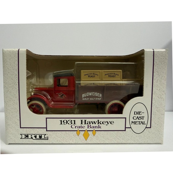 ERTL Other - Vintage ERTL Budweiser 1931 Hawkeye Crate Bank Diecast Metal Truck 1/34 Boxed
